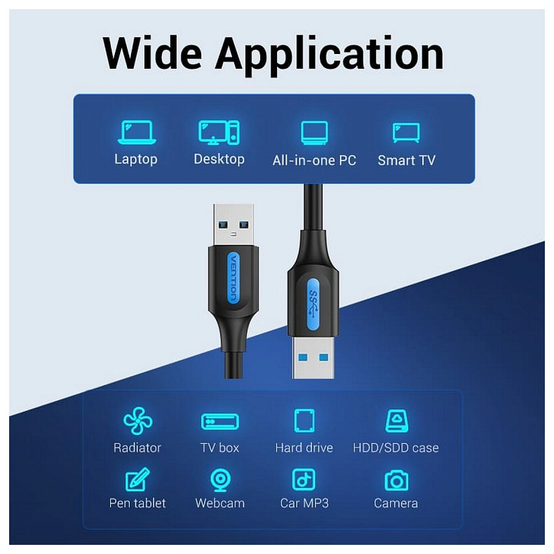 Кабель Vention USB - USB V 3.0 (M/M), 0.5 м , Black (CONBD)