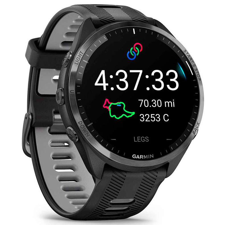 Спортивные часы Garmin Forerunner 965 Carbon Gray DLC Titanium Bezel with Black Case and Black/Powder Gray Silicone Band