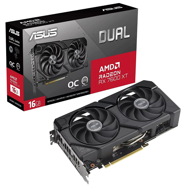 Видеокарта AMD Radeon RX 7600 XT 16GB GDDR6 Dual OC Asus (DUAL-RX7600XT-O16G)