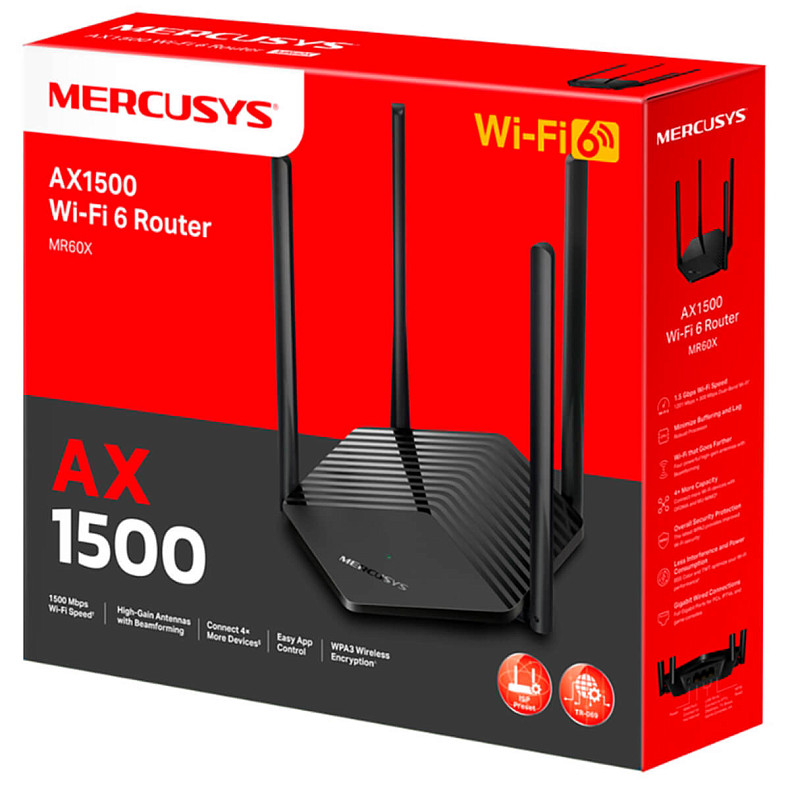 Wi-Fi роутер MERCUSYS AX1500 2xGE LAN 1xGE WAN MU-MIMO OFDMA (MR60X)