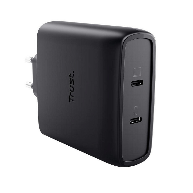 Зарядное устройство Trust Maxo 100Вт, GaN, 2xUSB-C, PD/PPS, черный