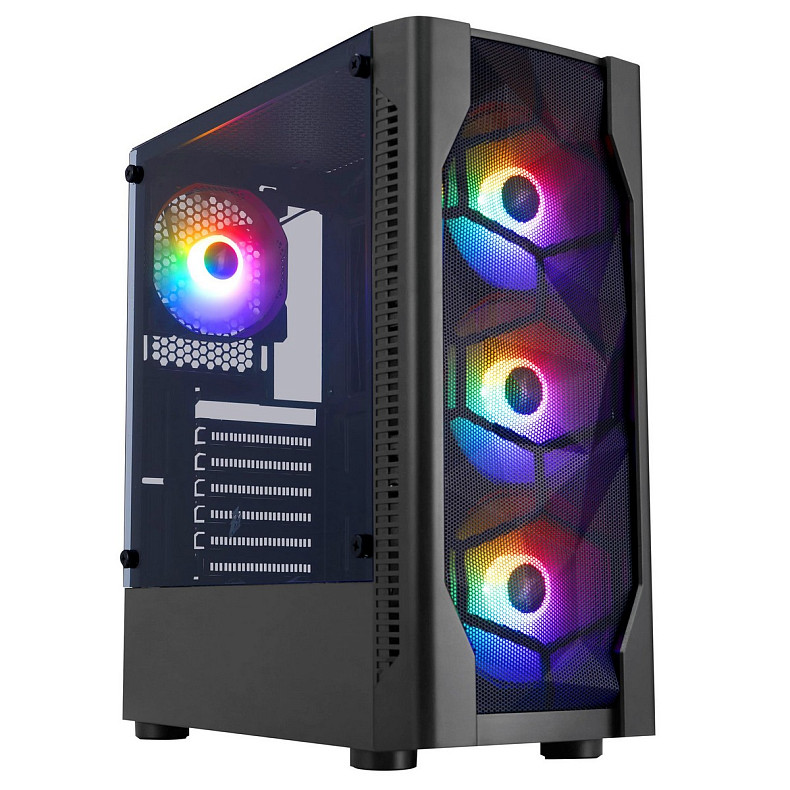 Корпус 1stPlayer D4-BK-4F1 Black без БП