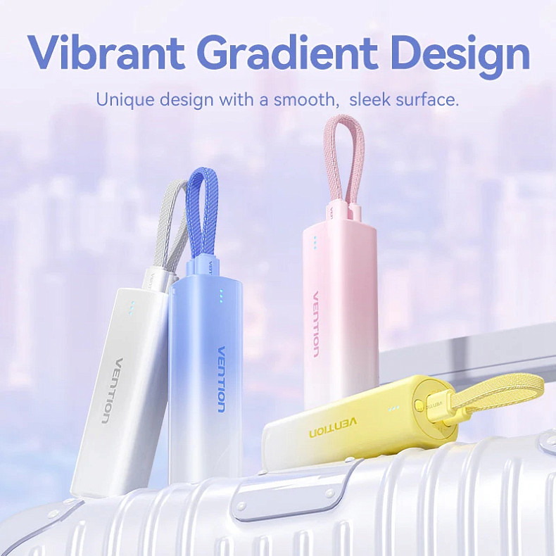 УМБ Vention 5000mAh 20W PD, USB-C In/Out, Lightning In/Out, with cable, Gradient Yellow