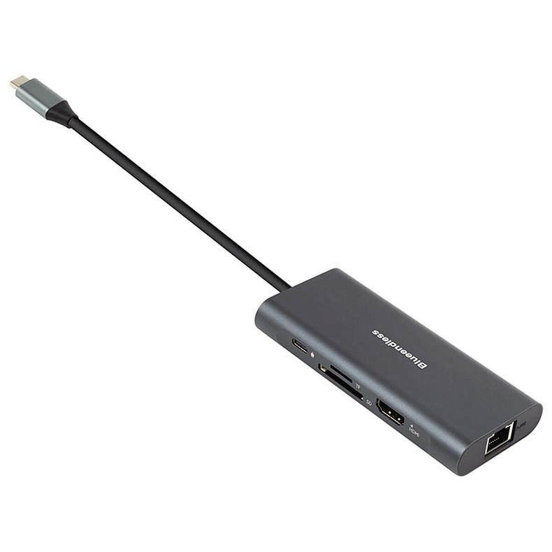 USB-хаб PowerPlant Type-C - 2 x USB 3.0, 1x USB 2.0, 1x Type C (PD), HDMI, SD, RJ45