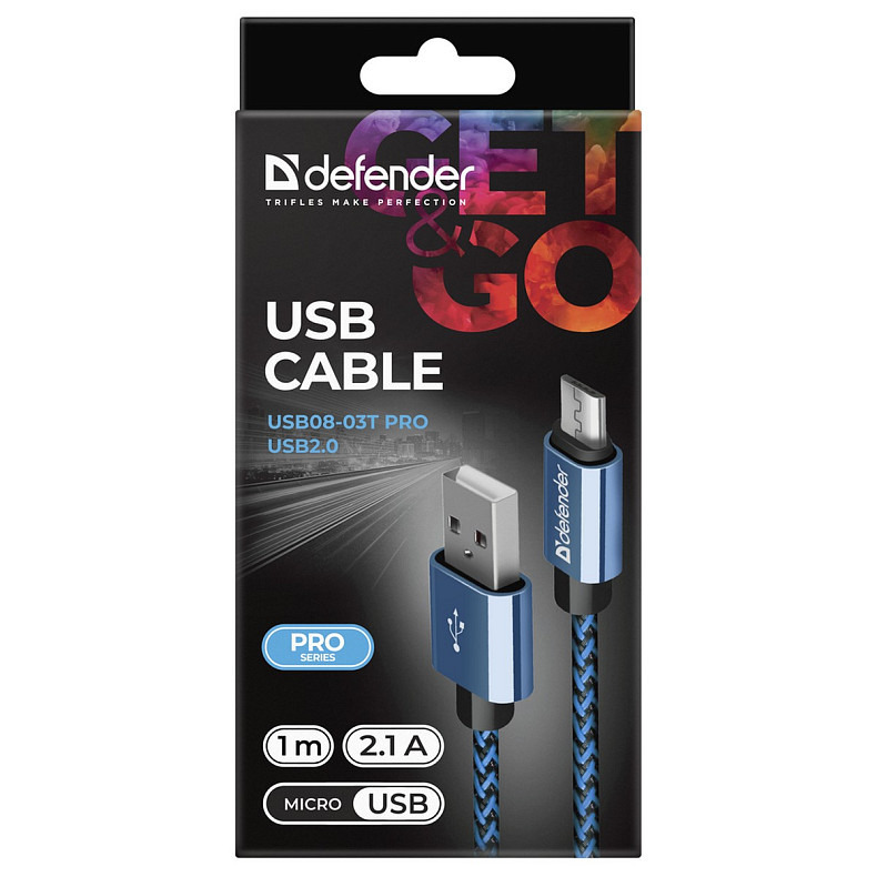 Кабель USB AM-micro BM, 1.0 м, синій, 08-03T PRO Defender