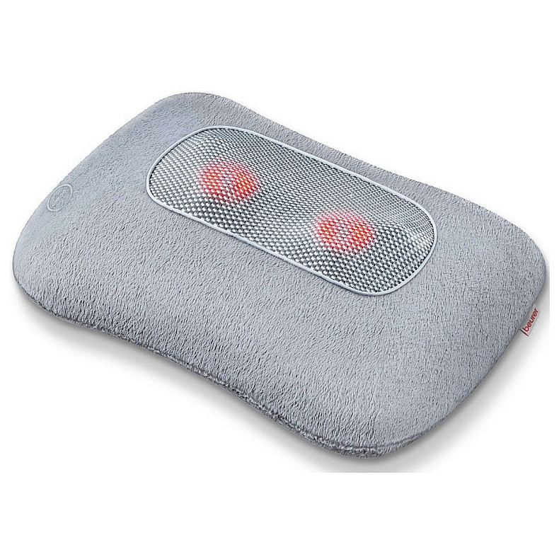 Масажна подушка Beurer для плечей, шиї, спини та ніг, від мережі, 4 головки шиацу, підігрів, сірий