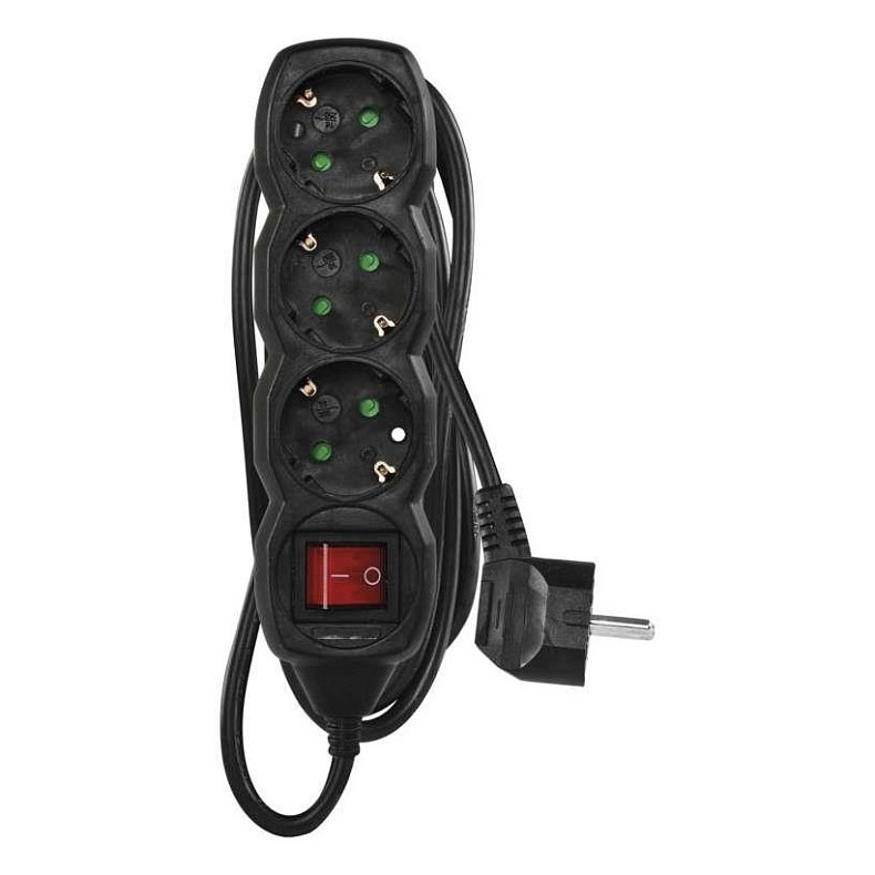 Фільтр живлення Emos з вимикачем, 3 розетки, 1.5м, Black (PC1321R)