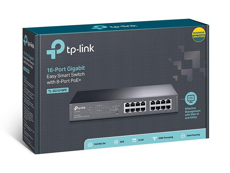 Комутатор TP-LINK TL-SG1016PE (8хGE PoE+, 8xGE, 100W max, метал, easysmart)