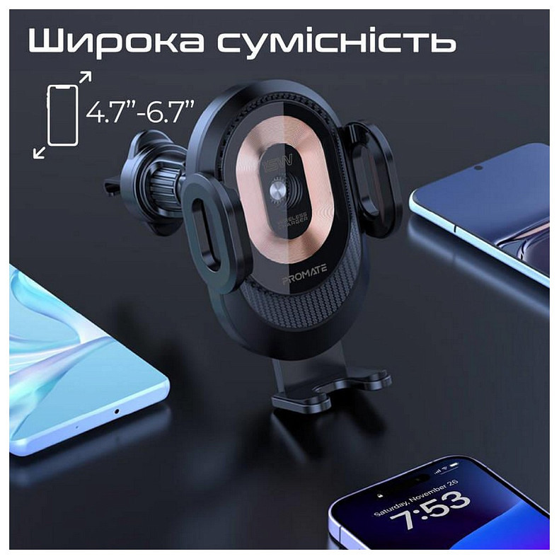 Автомобільний зарядний пристрій із тримачем Promate PowerMount-2 Black