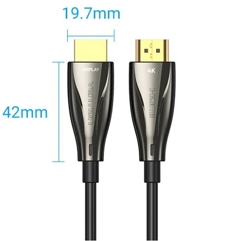 Кабель HDMI M-M, 20.0 м, V2.1, Optical 8K 60Гц 48Gbps Dolby 7.1 PVC Black Zinc Alloy Vention