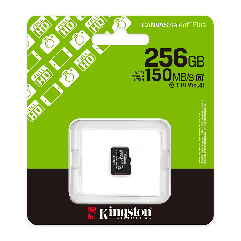 Карта пам'яті Kingston microSD 256GB C10 UHS-I A1 V10 R150MB/s (SDCS3/256GBSP)