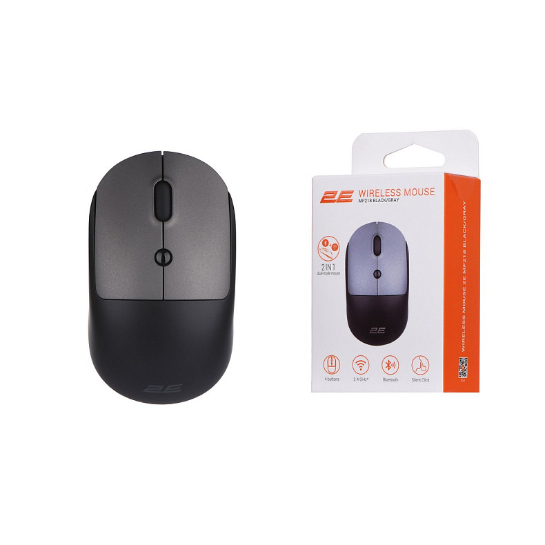 Мышка 2E MF218 Silent WL BT Black/Gray (2E-MF218WBG)