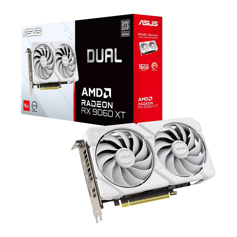Вiдеокарта ASUS Radeon RX 9060 XT 16GB GDDR6 OC DUAL-RX9060XT-16G-WHITE білий