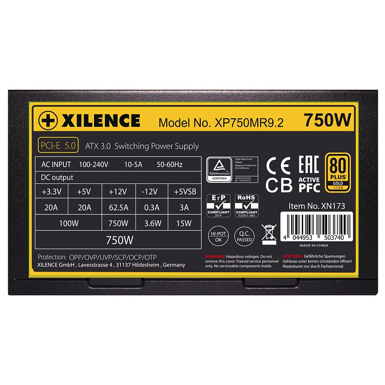 БП 750W Xilence XP750MR9.2 Performance X+ ATX 3.0 80+ Gold, 140mm, Semi-Modular, Retail Box