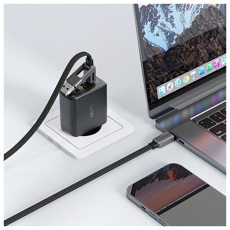 Кабель USB 2.0 USB-A/USB-C to USB-C, 1.2 м, 20V, 3.0A, zink alloy Black, C13-04 Acefast