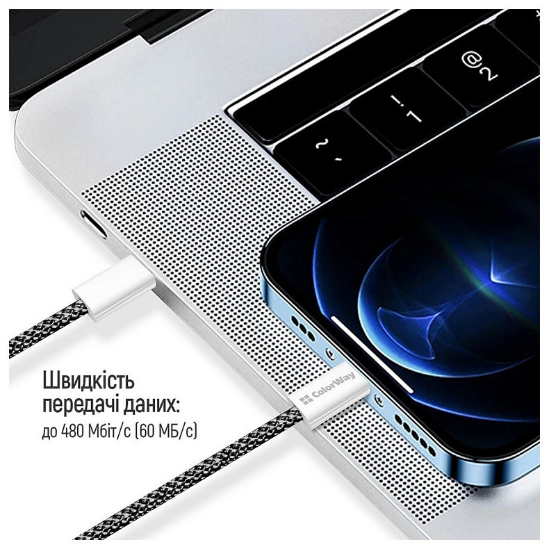 Кабель ColorWay Lightning + Type-C USB (M/M), 3.0 А, 1 м, Black (CW-CBPDCL061-BK)