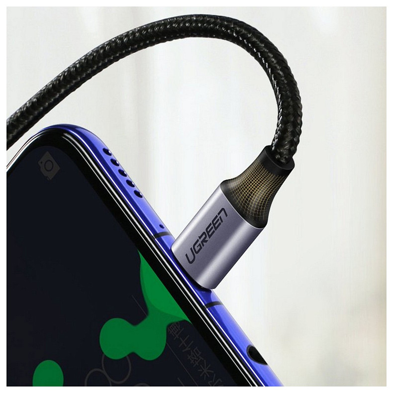 Кабель USB 2.0 Type-C M-M, 3 м, (60W) Черный, 90°Angle US255 UGREEN