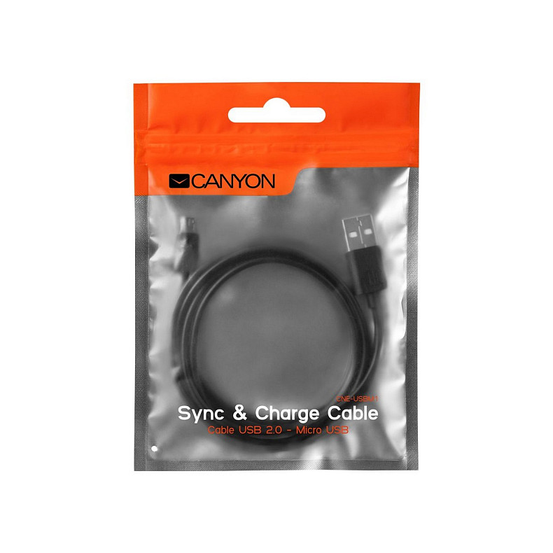 Кабель Canyon USB - MicroUSB 1м, Black (CNE-USBM1B)