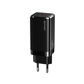 Зарядний пристрій Usams US-CC110 (1USB, 2USB Type-C) 65W PD + QC3.0 Black (MTXLOGTL01) + до
