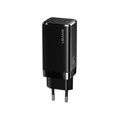 Сетевое зарядное устройство Usams US-CC110 (1USB, 2USB Type-C) 65W PD + QC3.0 Black (MTXLOGTL01) + к