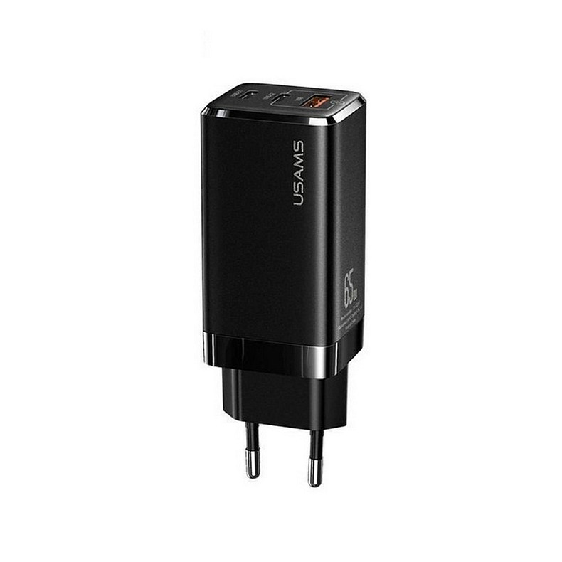 Зарядний пристрій Usams US-CC110 (1USB, 2USB Type-C) 65W PD + QC3.0 Black (MTXLOGTL01) + до