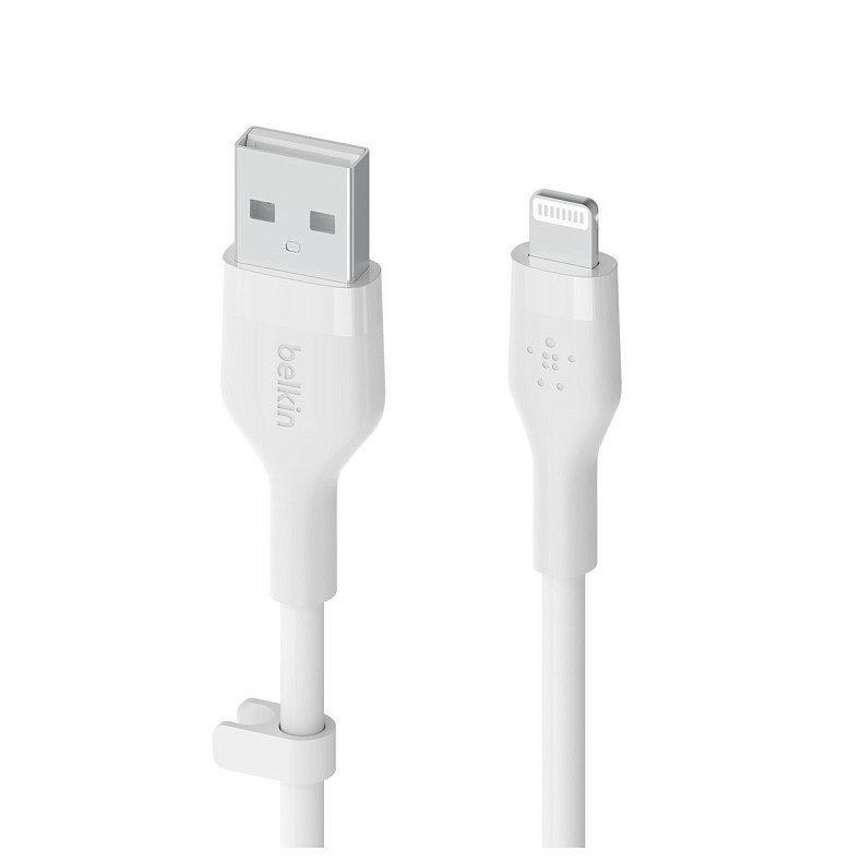 Кабель Belkin USB-A > Lightning, 1м, силиконовый, с клипсой, белый