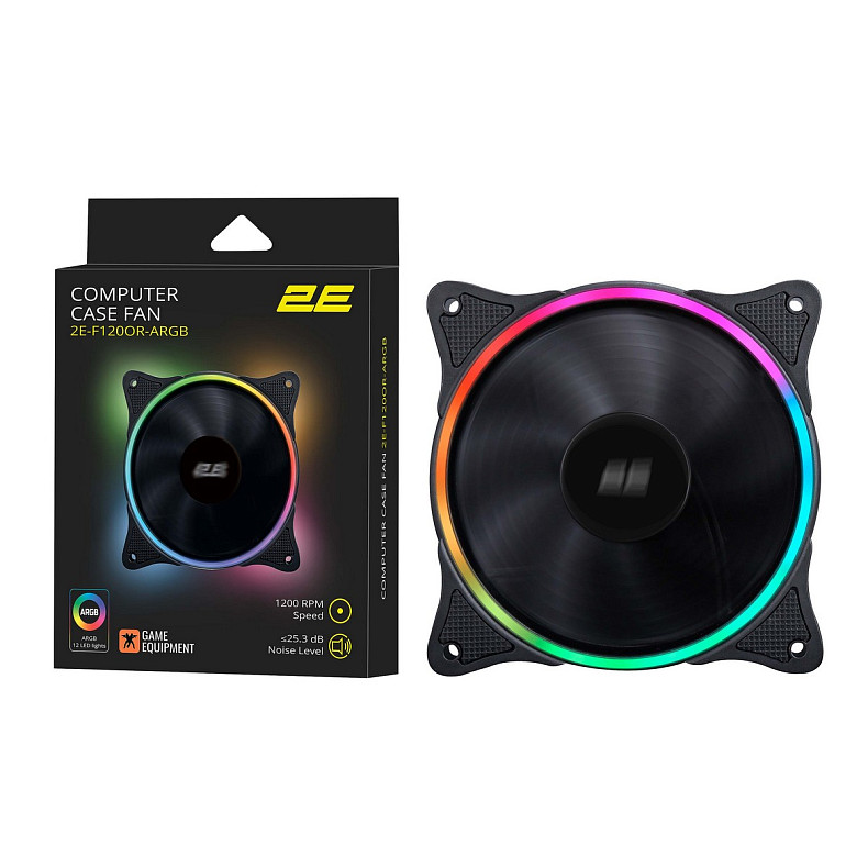 Корпусный вентилятор 2E GAMING F120OR-ARGB, 120mm, 1200rpm, 3pin, 3pin+5VAura, 25.3dBa