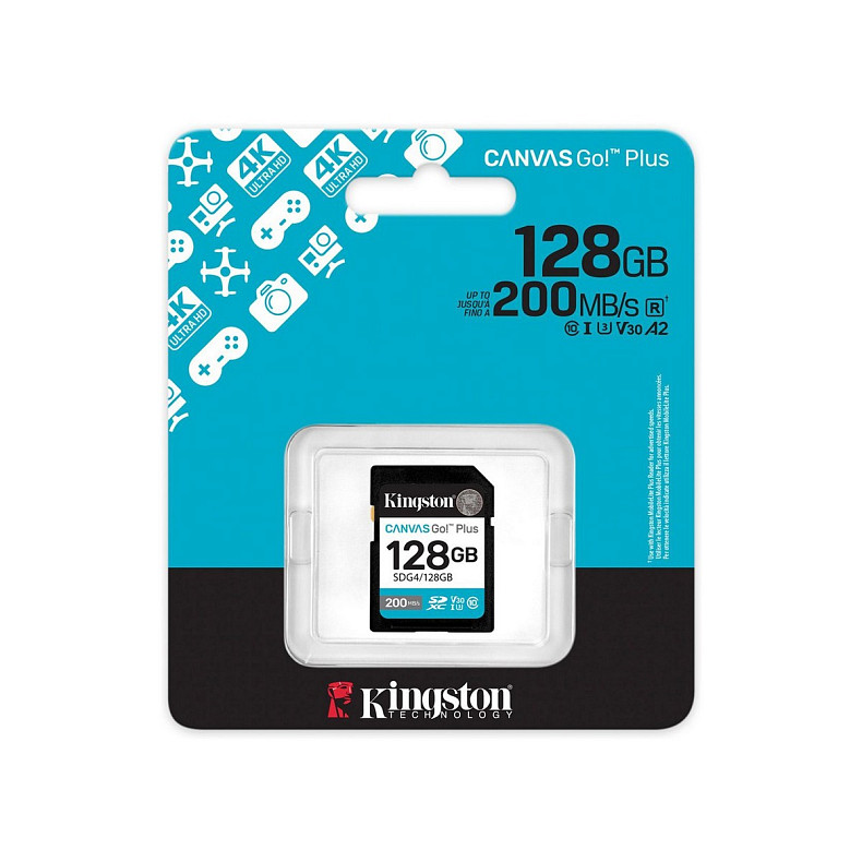 Карта памяти Kingston SD 128GB C10 UHS-I U3 V30 R200MB/s