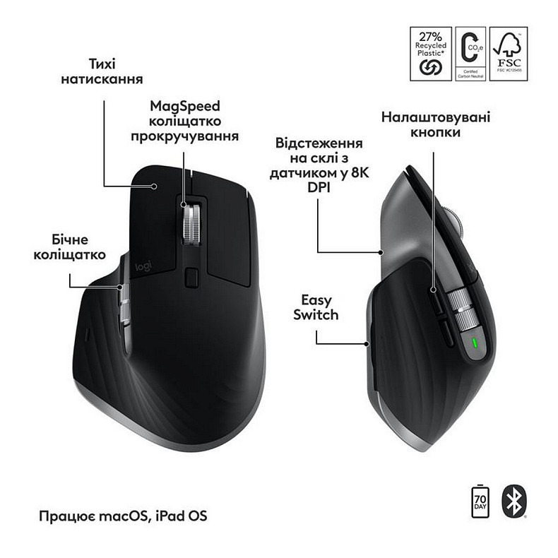 Комплект (клавіатура, миша) Logitech MX Keys Combo for Mac Space Grey (920-012845)