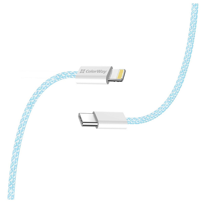 Кабель ColorWay Lightning + Type-C USB (M/M), 3.0 А, 1 м, Blue (CW-CBPDCL061-BL)