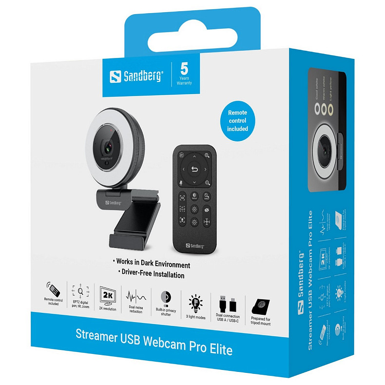 Веб-камера Sandberg Streamer USB Webcam Pro Elite Full HD, Remote control, USB-A/USB-C connection