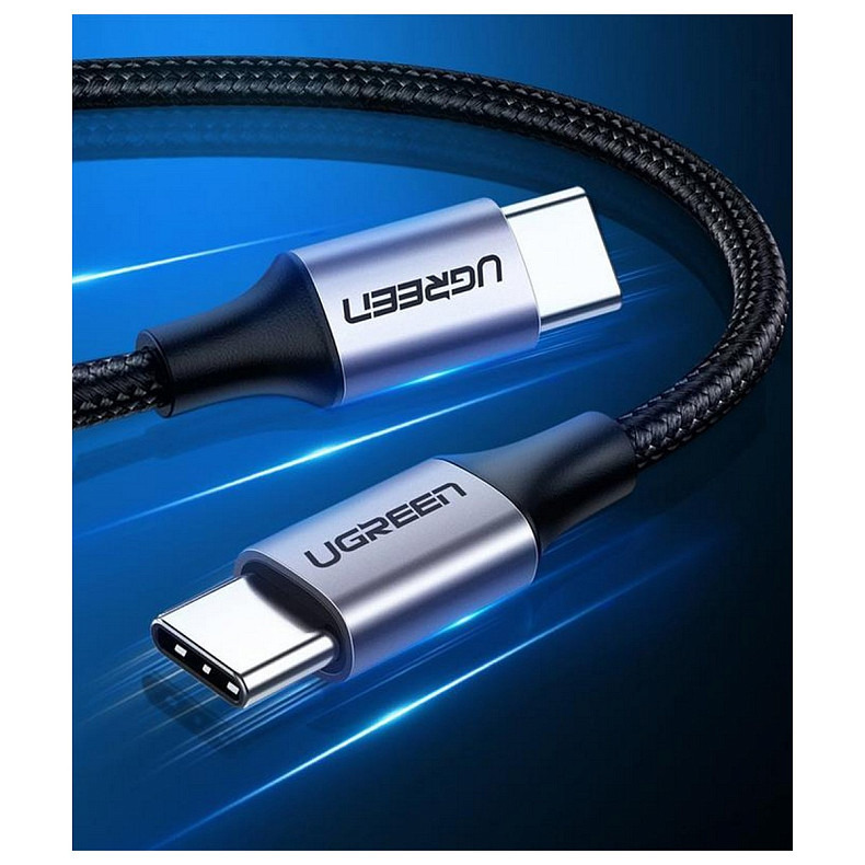 Кабель USB 2.0 Type-C M-M, 2 м, (18W) Чорний, Round Cable Nickel Plating Aluminum Shell US261 UGREEN