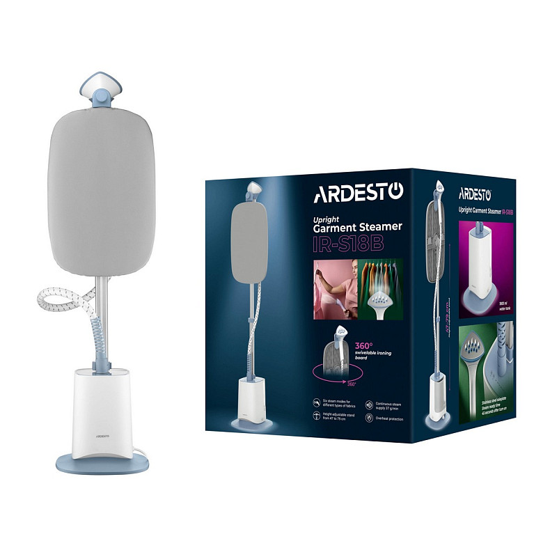 Відпарювач Ardesto вертикальний IR-S18B, 1800Вт, 1800мл, дошка, нерж. сталь, білий+сірий