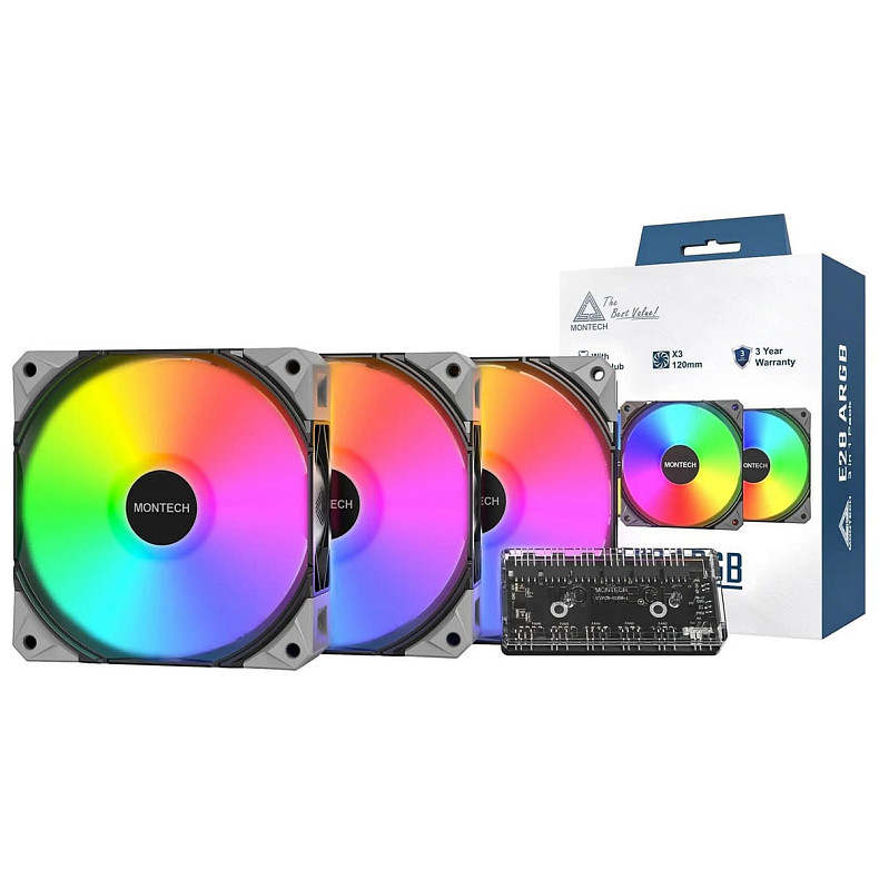 Набор из трех вентиляторов Montech E28 120MM ARGB 3 PACK (B)