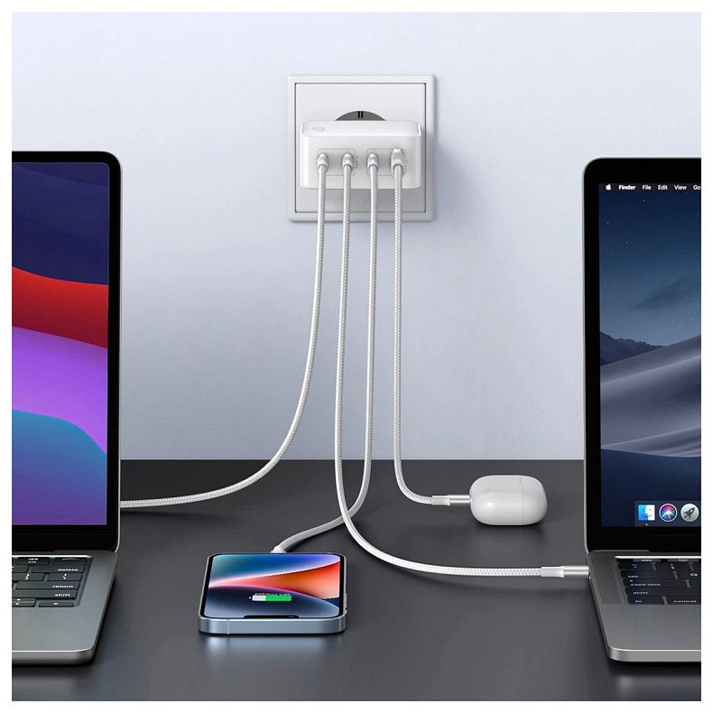 Зарядний пристрій Ugreen 4xUSB 100W (3хUSB-C+USB-A) Gan white CD226