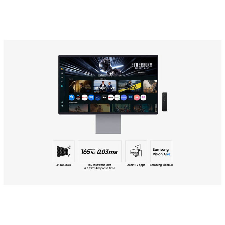 Монітор Samsung 32"S32FM902 HDMI, USB, Bluetooth, MM, OLED, 3840x2160, 165Hz, 0.03ms, HDR10+