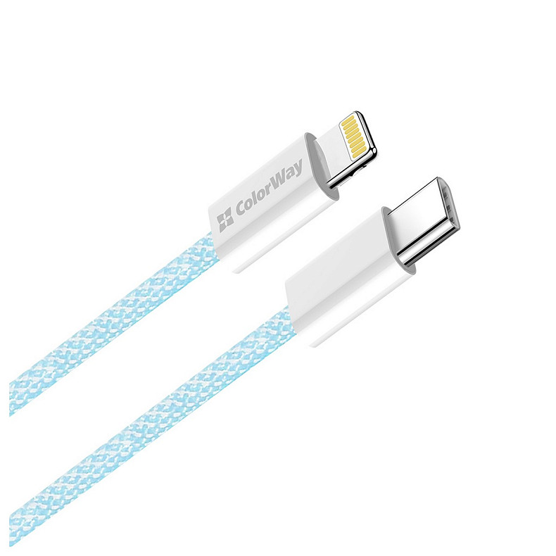 Кабель ColorWay Lightning + Type-C USB (M/M), 3.0 А, 1 м, Blue (CW-CBPDCL061-BL)