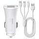 Автомобильное зарядное устройство Remax (2xUSB, 2.4A) White (6954851288206) + кабель Lightning/micro
