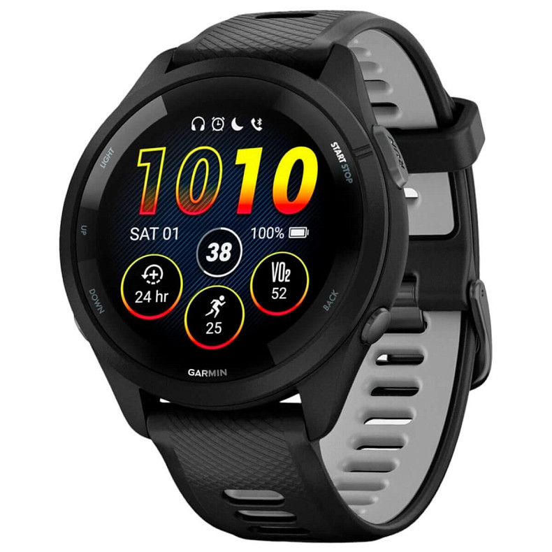Спортивные часы GARMIN Forerunner 265 Black Bezel and Case with Black/Powder Gray Silicone Band