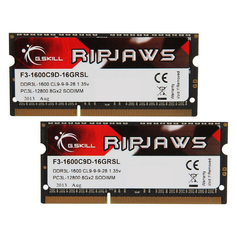 ОЗУ SO-DIMM 2x8GB/1600 1,35V DDR3L G.Skill Ripjaws (F3-1600C9D-16GRSL)