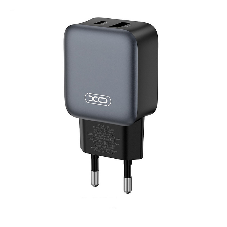 Зарядний пристрій XO L154 (1USB-С, 1USB, 3А) PD, QC 3.0 Black (L154.black)