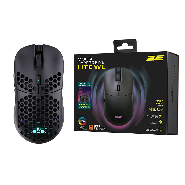 Мышка 2E GAMING HyperDrive Lite WL, RGB Black (2E-MGHDL-WL-BK)