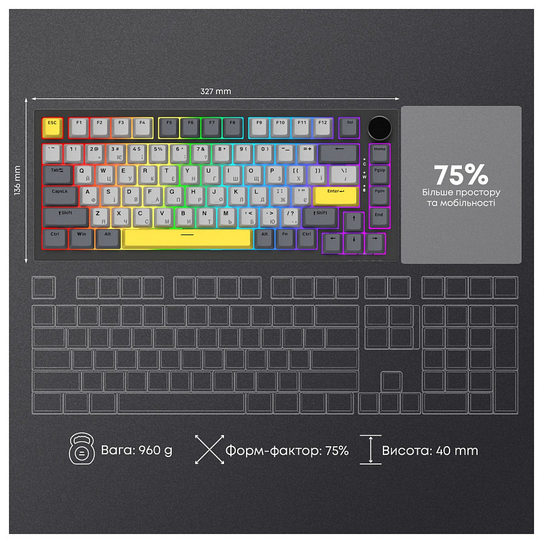 Клавіатура Ajazz AK820 Sea Salt Switch Black USB-C (AK820-SS-BGY)