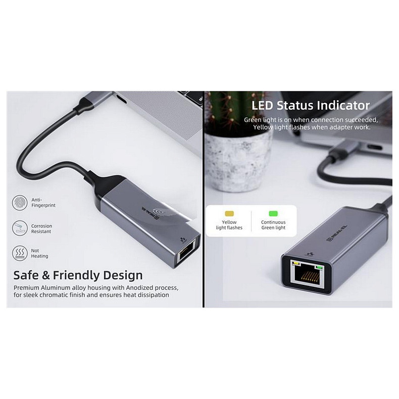 Адаптер REAL-EL CE-150 USB Type-C-RJ45 Black