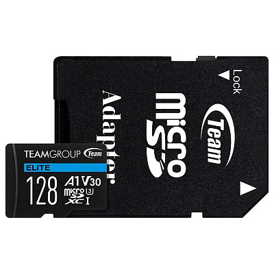 Карта памяти Team MicroSDXC 128GB UHS-I/U3 Class 10 Elite + SD-адаптер (TEAUSDX128GIV30A103)