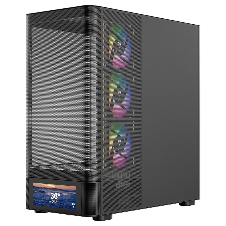 Корпус Modecom VOLCANO AQ500 ARGB MIDI FRONT LCD 6,2”, 4x120mm fans BLACK без БЖ ATX