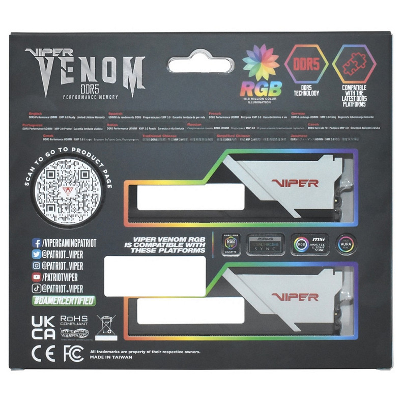 ОЗП Patriot Viper Venom RGB DDR5 2x32GB 6000MHz (PVVR564G600C30K)
