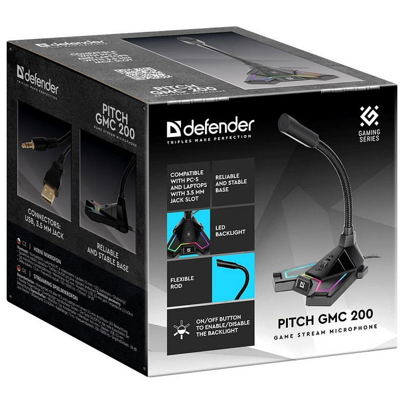 Микрофон Defender Pitch GMC 200 LED Black (4714033646208)