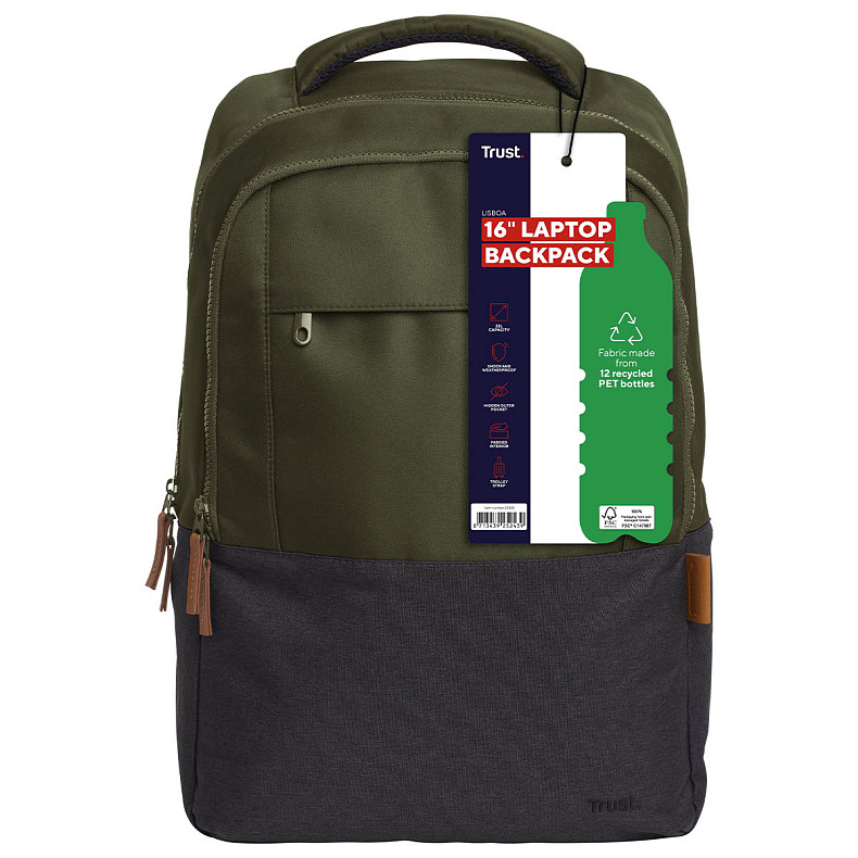 Рюкзак для ноутбука Trust Lisboa 16 Laptop Backpack - Green