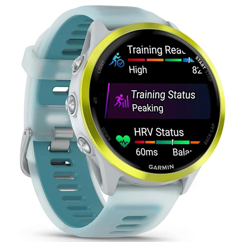 Спортивний годинник Garmin Forerunner 570 47mm Amp Yellow Aluminum with Translucent Whitestone/Turquoise Band (010-02971-01)